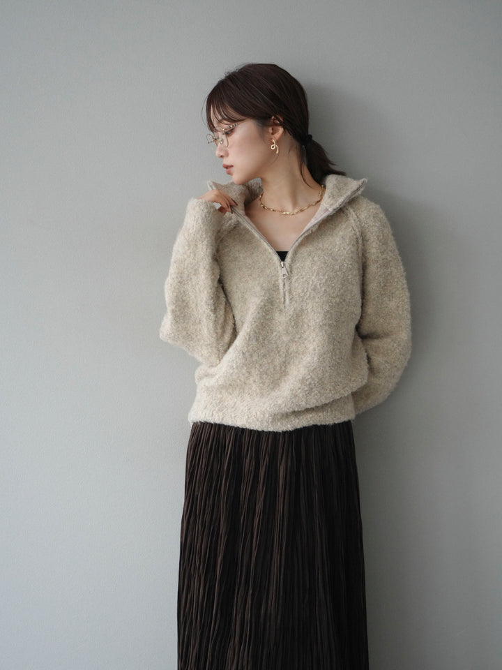 [予約]スタンドジップMIXブークレニットプルオーバー/beige