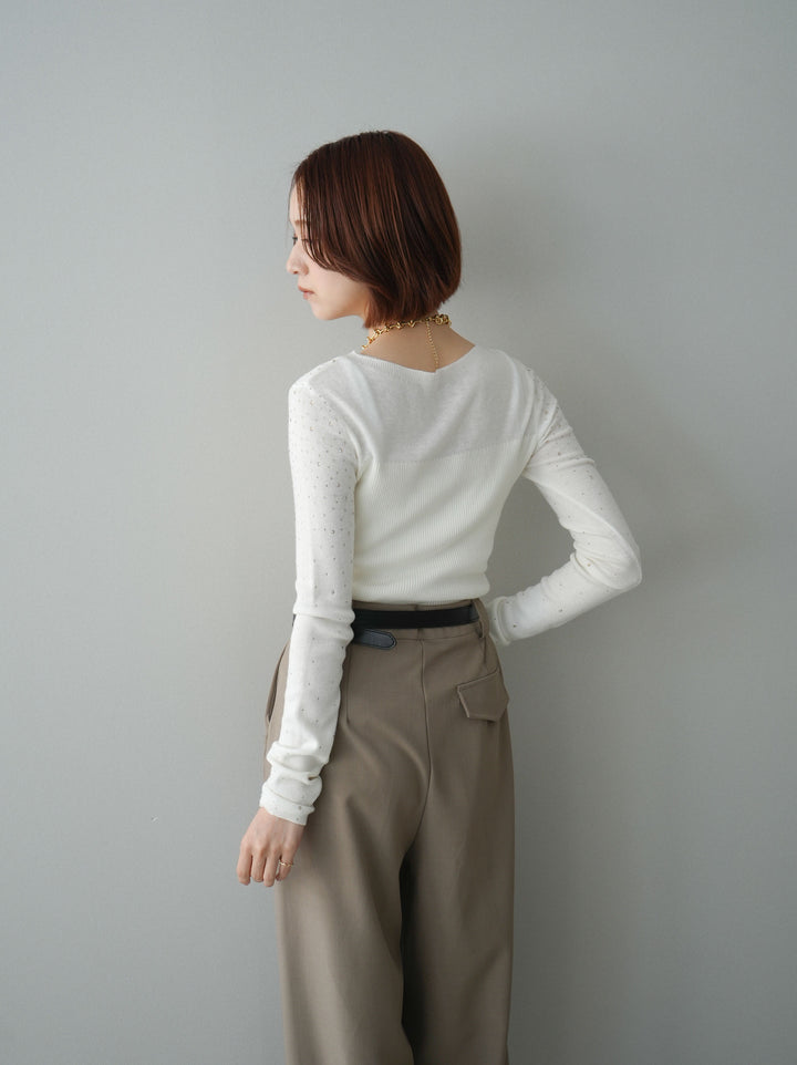 [SET]スパンコールシアーニットトップス+選べるアクセセット(2set)