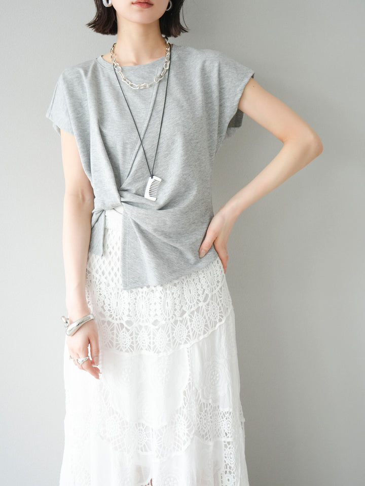 [予約]カシュクールTシャツ＆コームネックレスSET /グレー