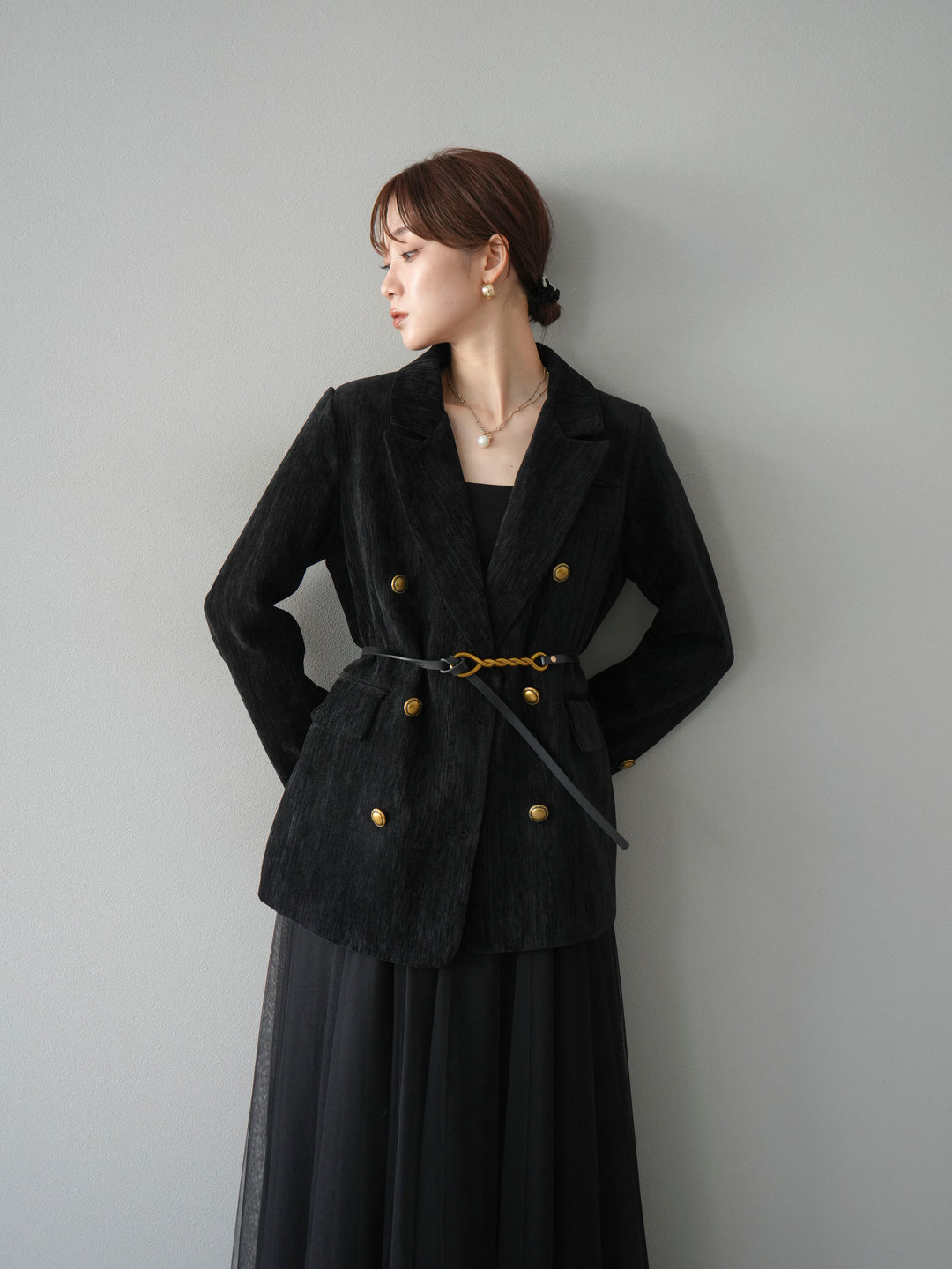 [SET]ベロアダブルジャケット+チュールボリュームスカート(2set)