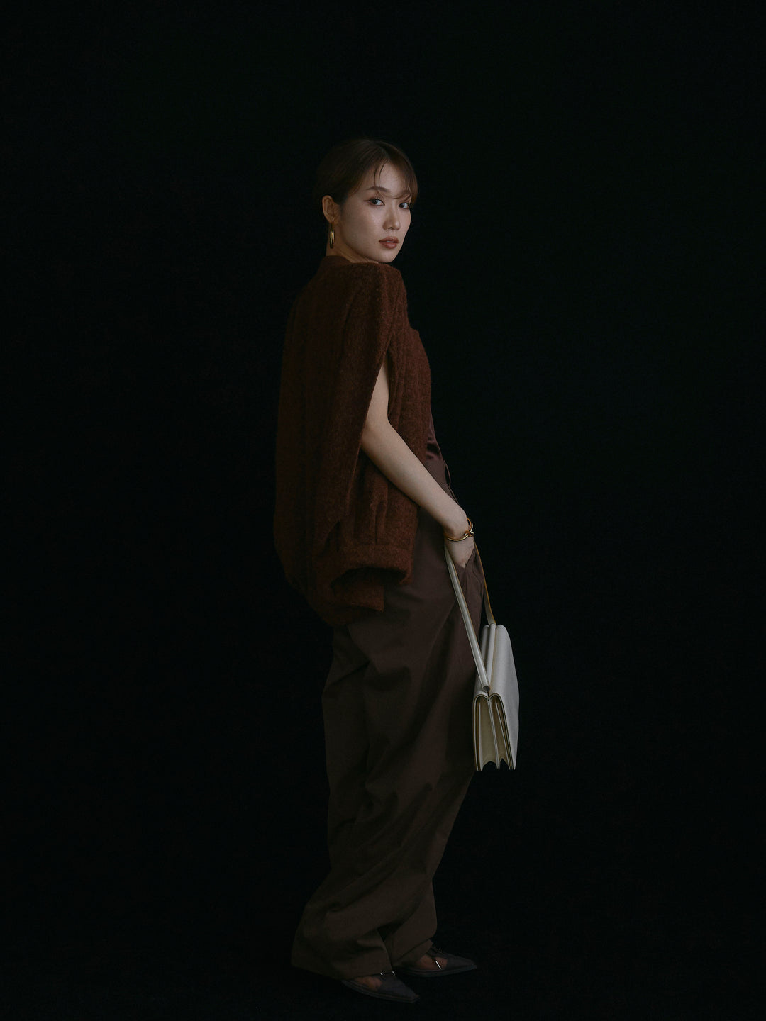 【Allure】[SET]ウール混コクーンブルゾン+タフタワイドカーブパンツ(2set)