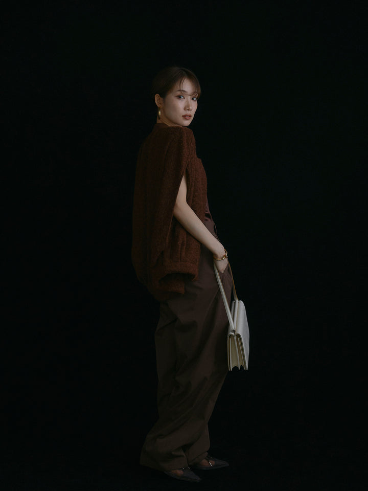 【Allure】[SET]ウール混コクーンブルゾン+タフタワイドカーブパンツ(2set)