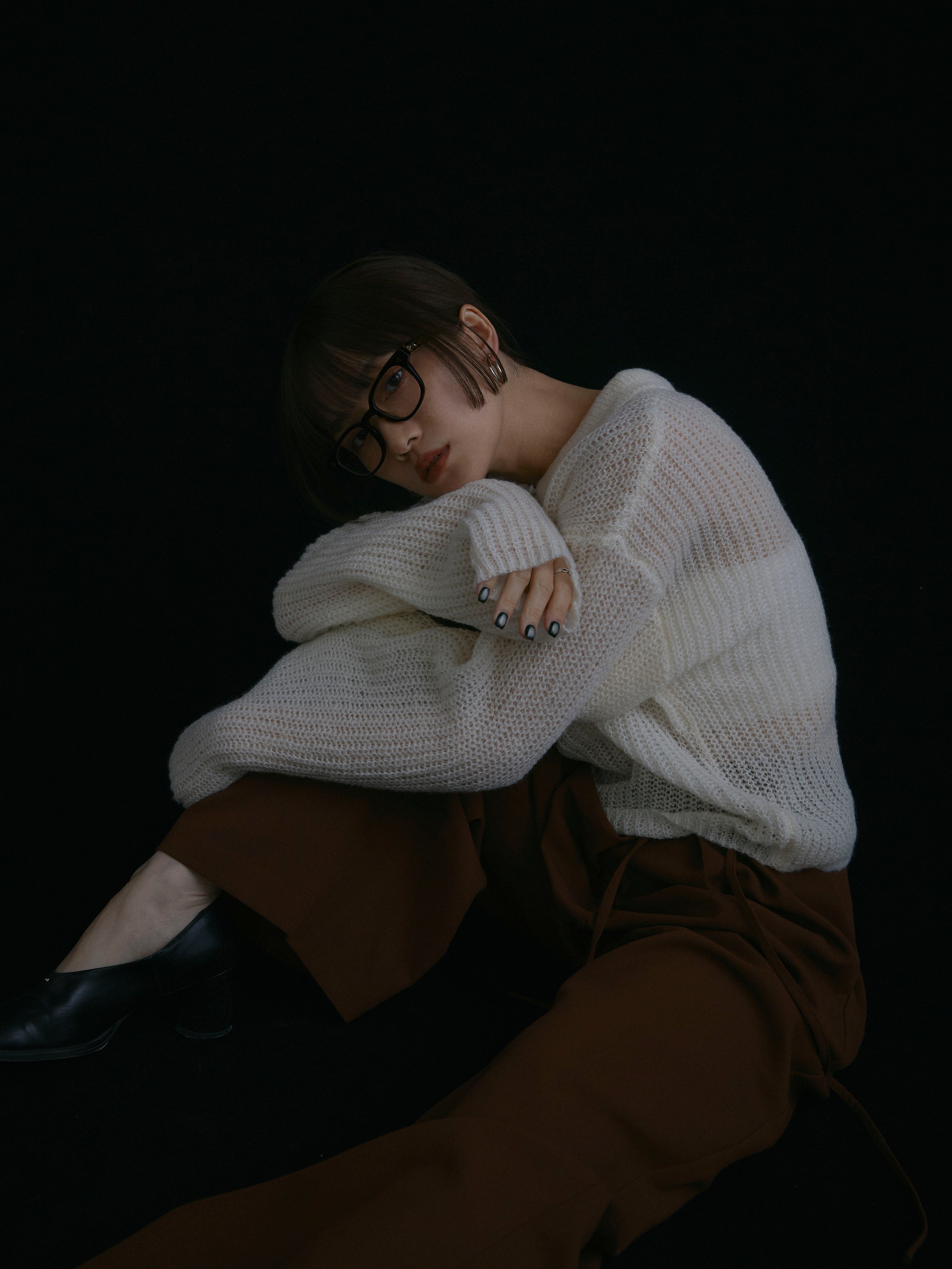 予約]起毛片畦編みシアーポロニット/アイボリー – Lumier