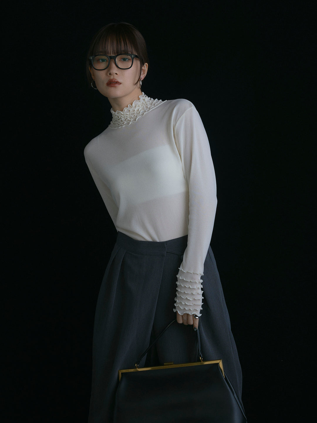 [予約]シアーフリルメロートップス/アイボリー