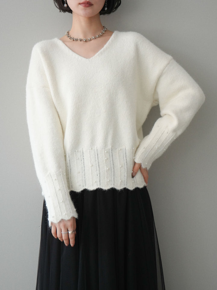 [SET]パールフリルリブヘムニットプルオーバー+選べるアクセセット(2set)