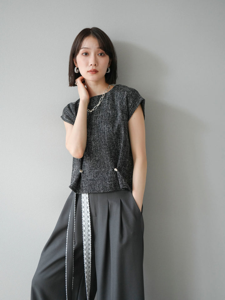 [予約]サマーツイードぺプラムブラウス/ブラックホワイト