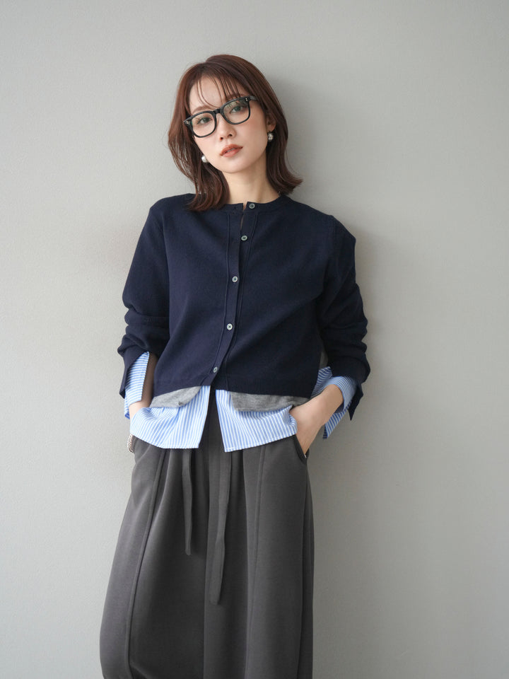 [SET]シャツ襟レイヤードニットカーディガン+ベルト付スウェットワイドパンツ(2set)