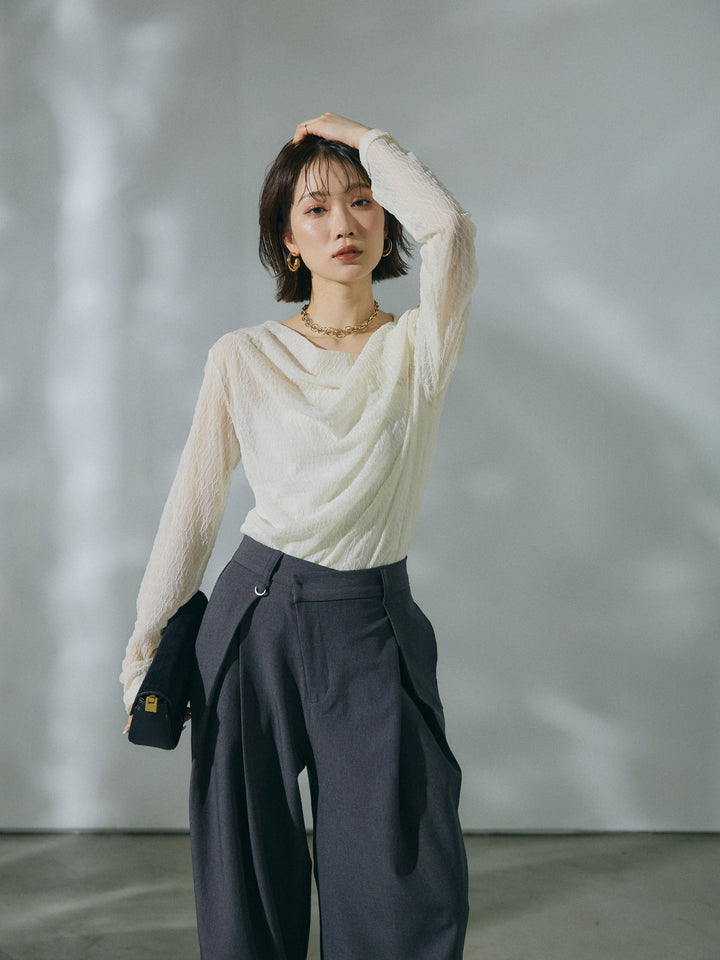 [予約]ストレッチレースドレープトップス/offwhite