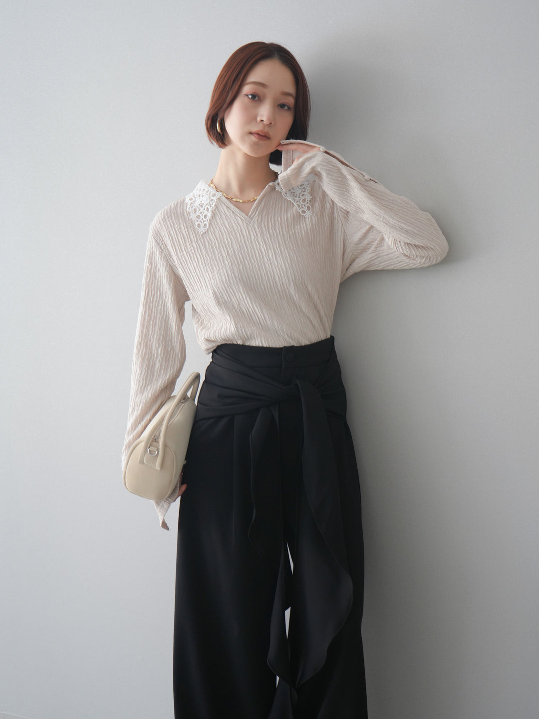 [SET]袖スリットレースカラートップス+選べるアクセセット(2set)