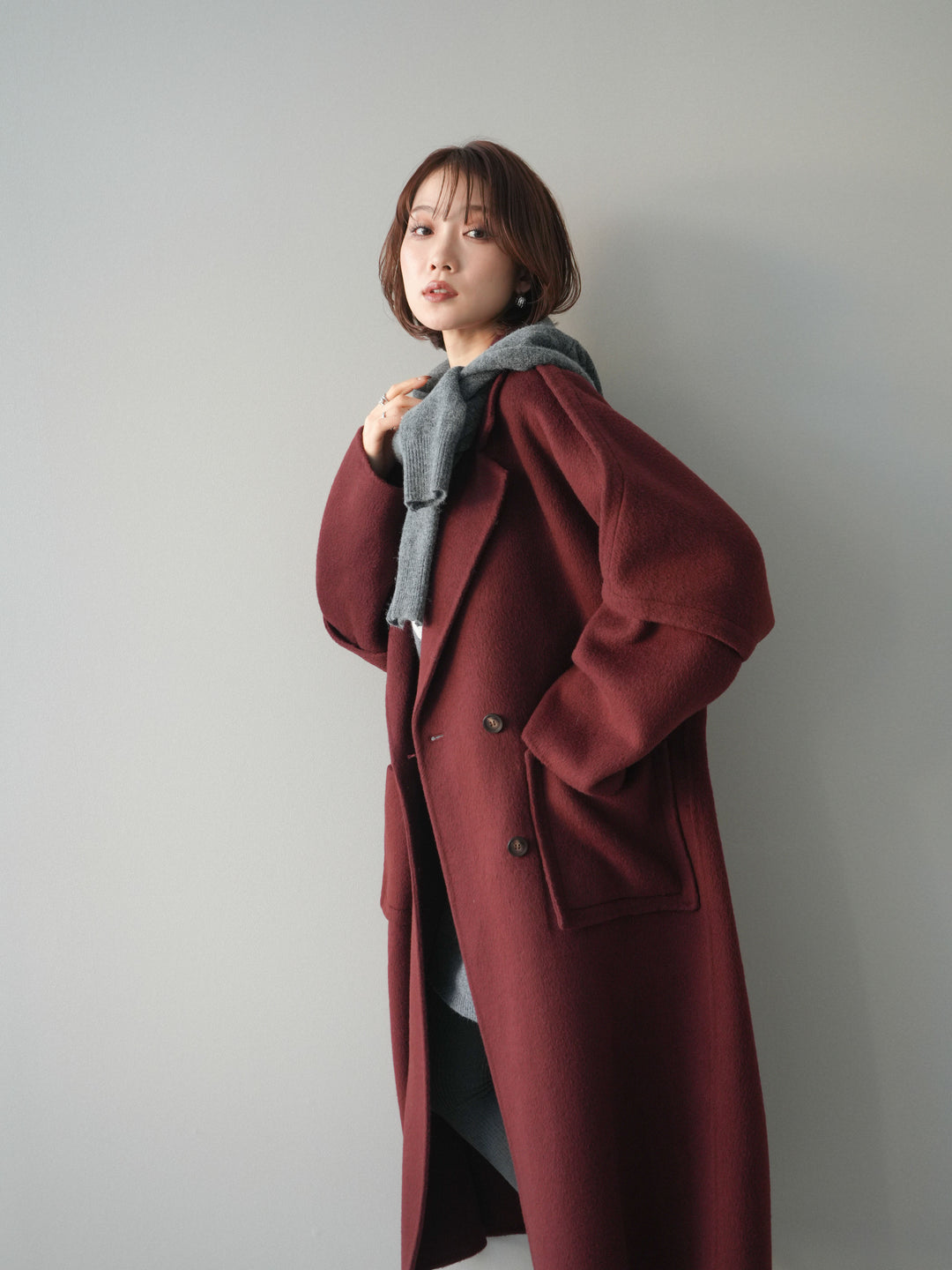 [20%オフ]カシミヤ100%ダブルブレストロングコート/red