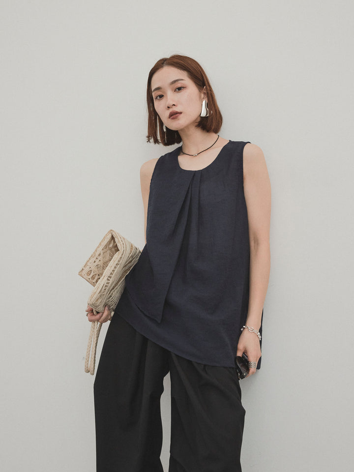 [予約]シアータックアシンメトリーブラウス/ネイビー