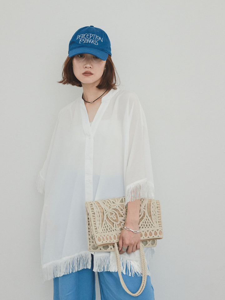 [予約]スクエアフリンジポンチョブラウス/オフ