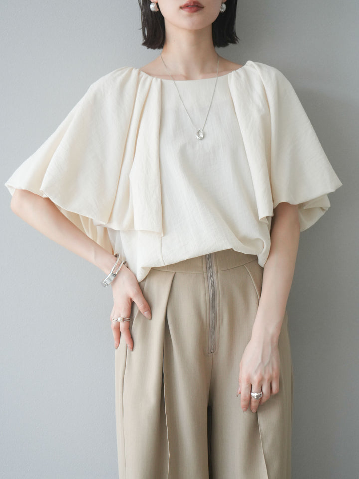 [SET] 燈籠袖褶襉設計上衣 + 拉鍊褶襉寬褲 (2 套)