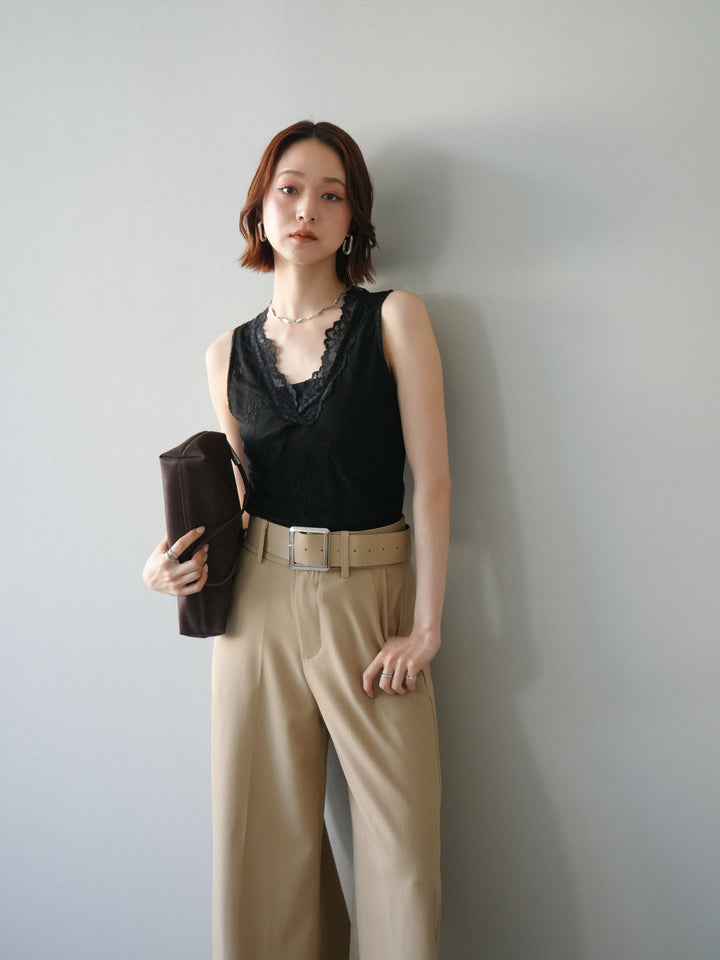 [予約]シアーストレッチレースノースリーブトップス/black