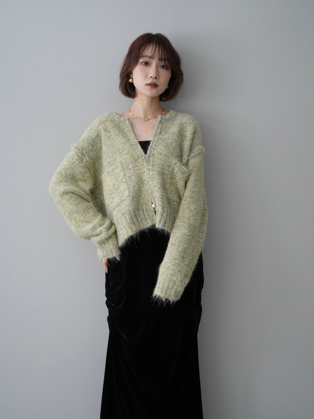 [SET]ミックスヤーンダブルZIPニットカーディガン+ミックスヤーンダブルZIPニットカーディガン(2set)