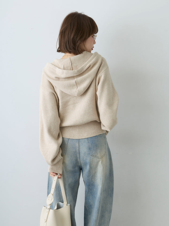 [予約]メランジボリュームスリーブフードニットカーディガン/beige