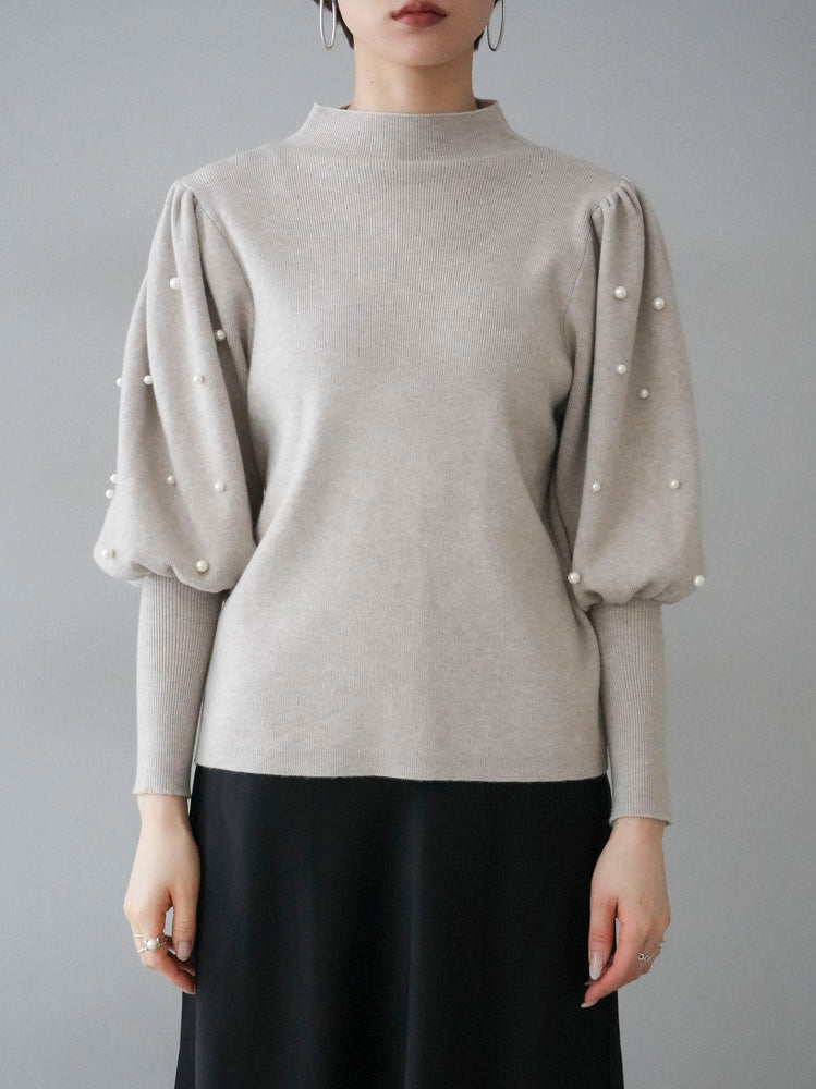 [Pre-order] Volume Sleeve Pearl Knit Pullover/Beige