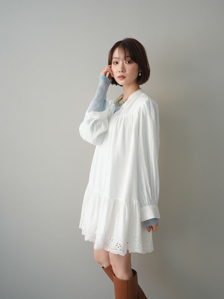 [予約]ティアードパンチングミニワンピース/white
