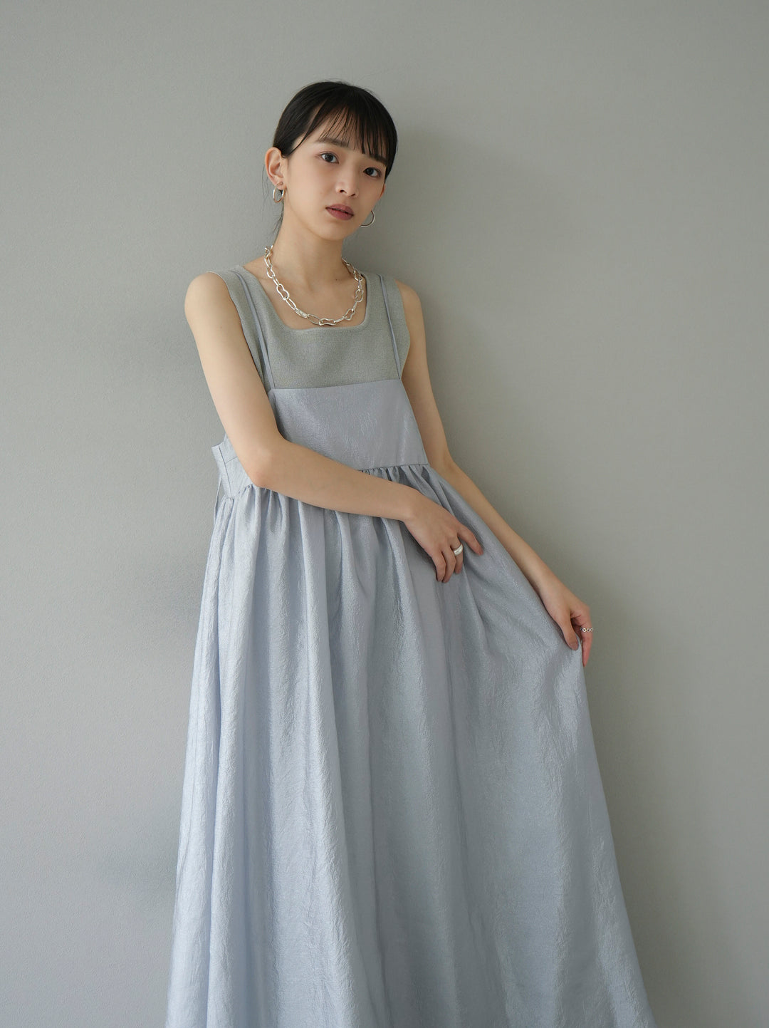 [Pre-order] Sheer Washer Volume Cami Dress/Gray