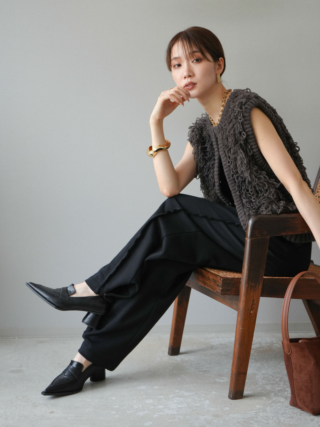 [予約]ループデザインホックベスト /ダークブラウン