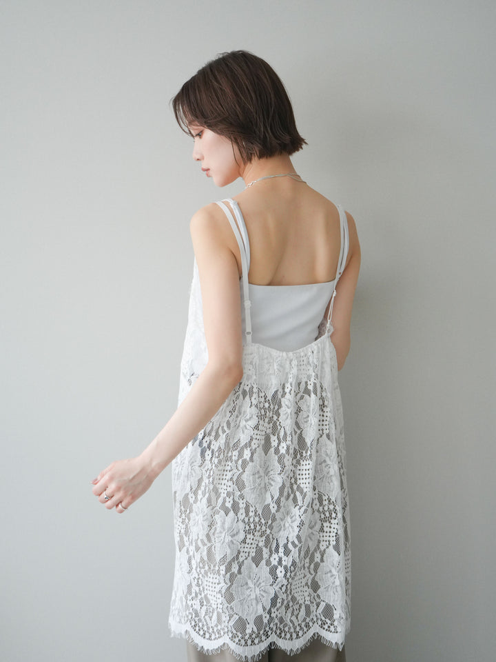 [SET]総レースチュニックキャミソール+ベルト付キーホルダーモチーフワイドパンツ(2set)