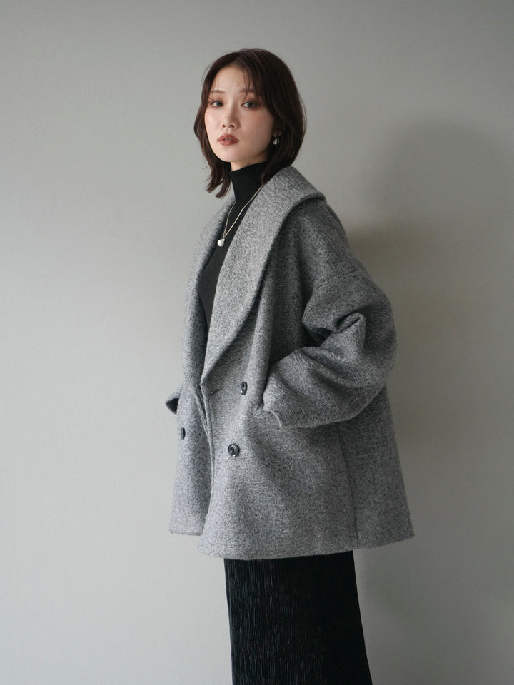 [予約]ロービング襟付きミドルコクーンコート/charcoal