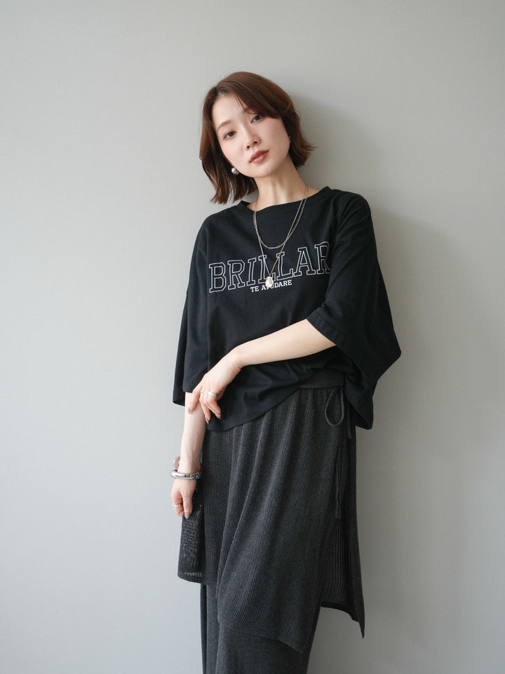 [SET]ボックスシルエットロゴTEE+レイヤードラップニットスカート(2set)