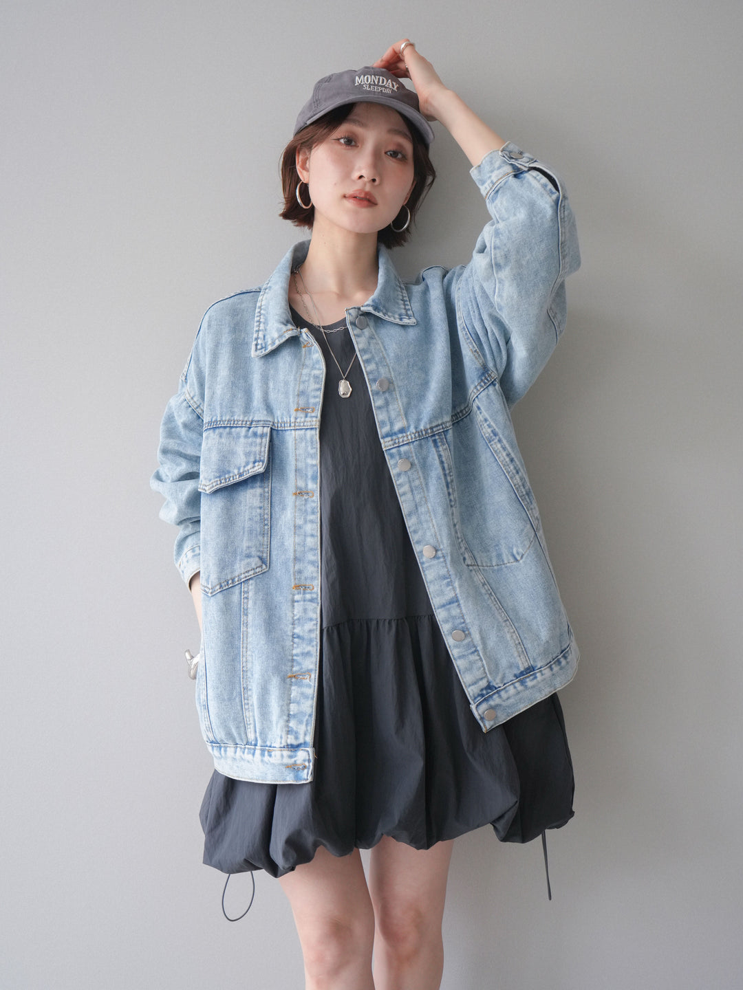 [予約]ドロストバルーンミニワンピース/charcoal