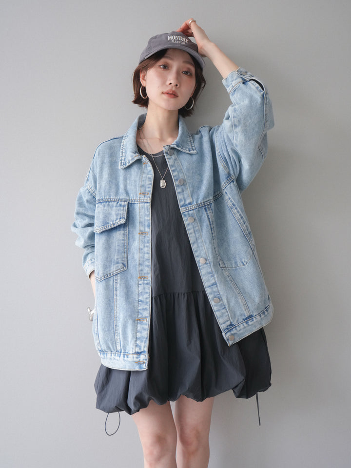 [予約]ドロストバルーンミニワンピース/charcoal