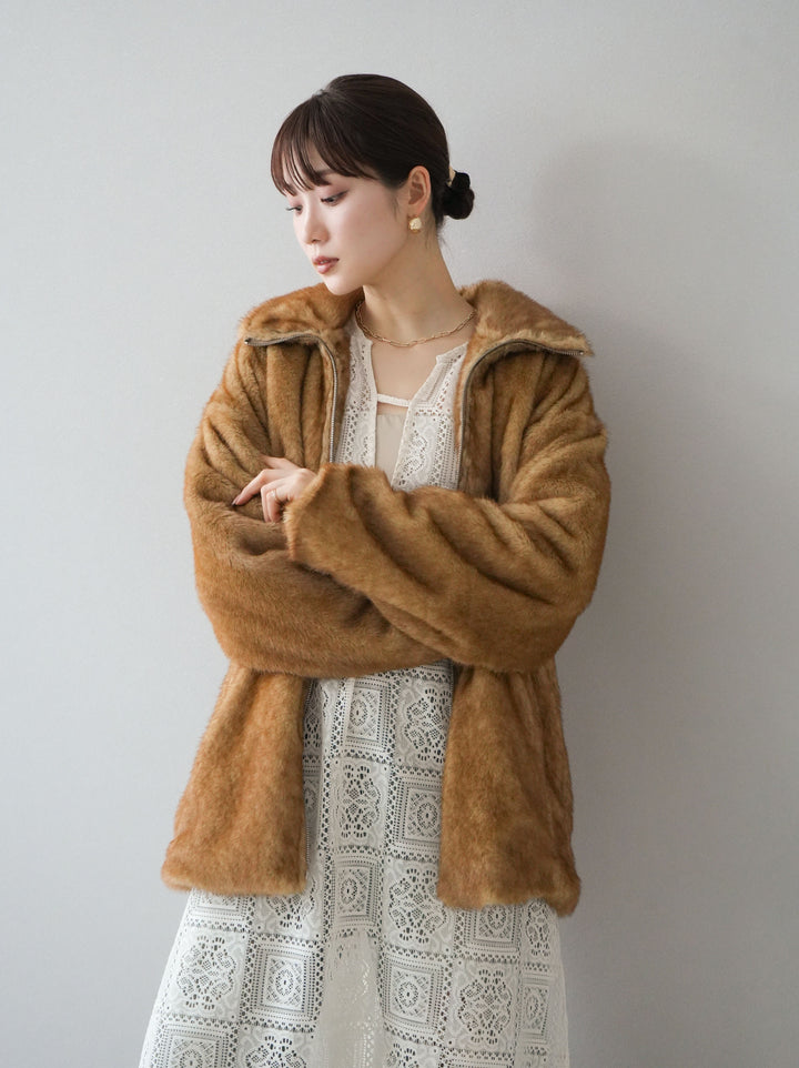 [予約]ファースタンドミドルジップジャケット/ベージュ