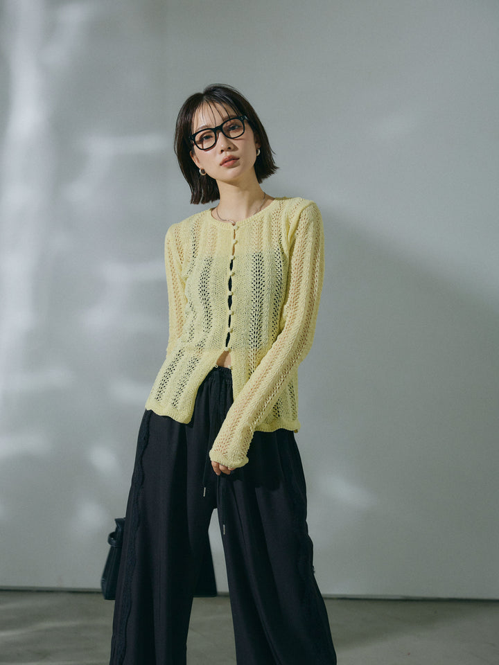 【Allure】[SET]透かし編みニットカーディガントップス+透かし編みニットカーディガントップス(2set)