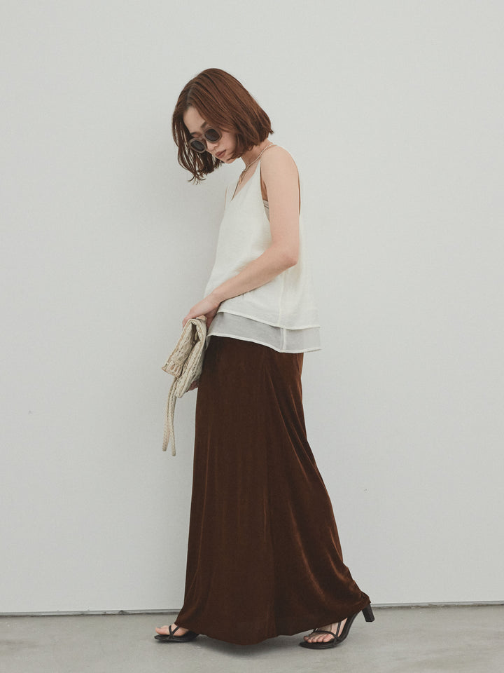 [SET]ワッシャーサテンシアーレイヤードタンクトップ+ベロアナロースカート(2set)