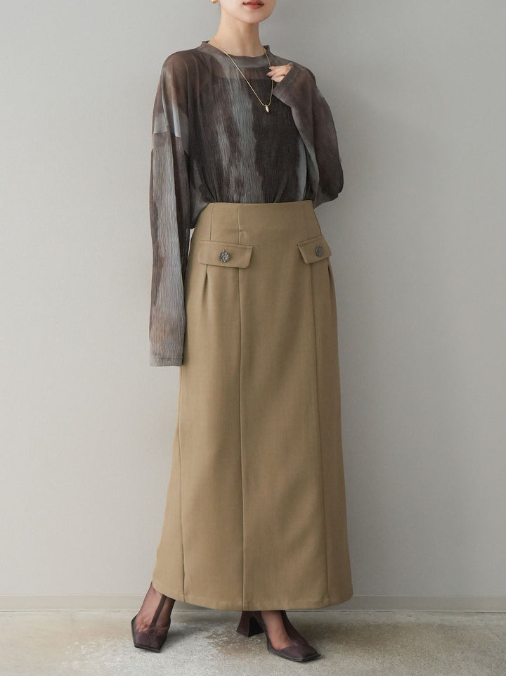 [預訂] 水彩圖案薄紗上衣/棕色