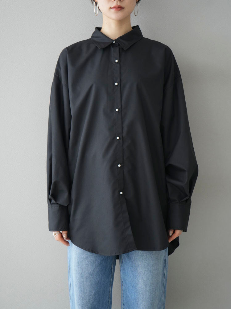 [Pre-order] Pearl button volume sleeve shirt/black