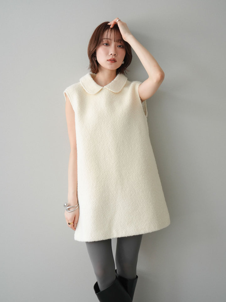 [SET]襟付きブークレミニワンピース+選べるアクセセット(2set)