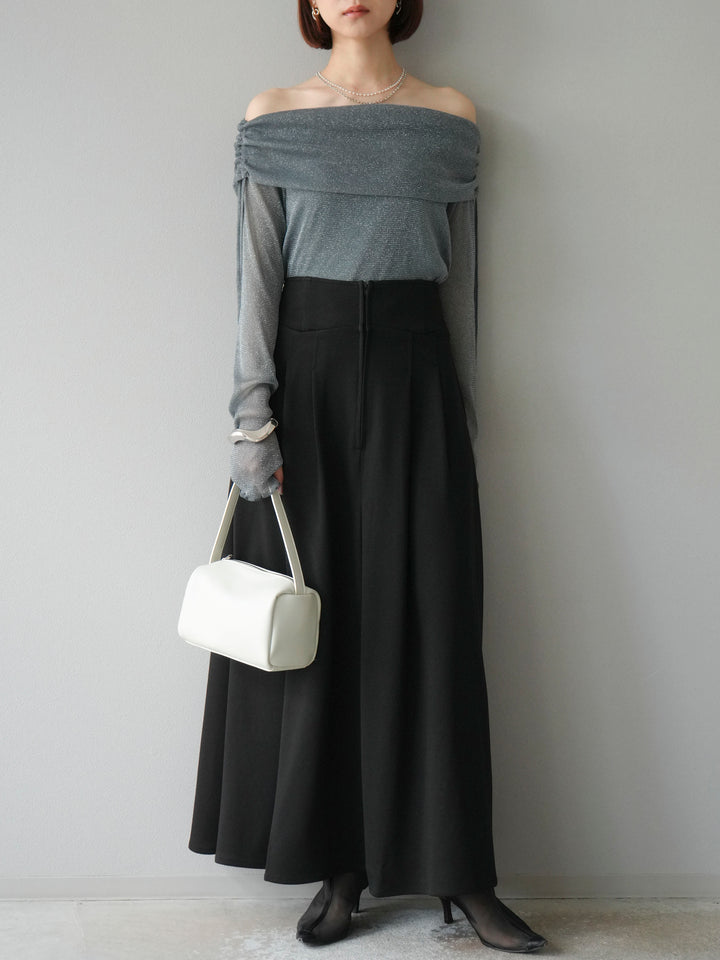 [予約]ラメシアーウィンガーホールオフショルトップス/チャコール