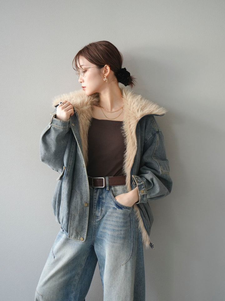 [SET]デニムxファーブルゾン+選べるアクセセット(2set)