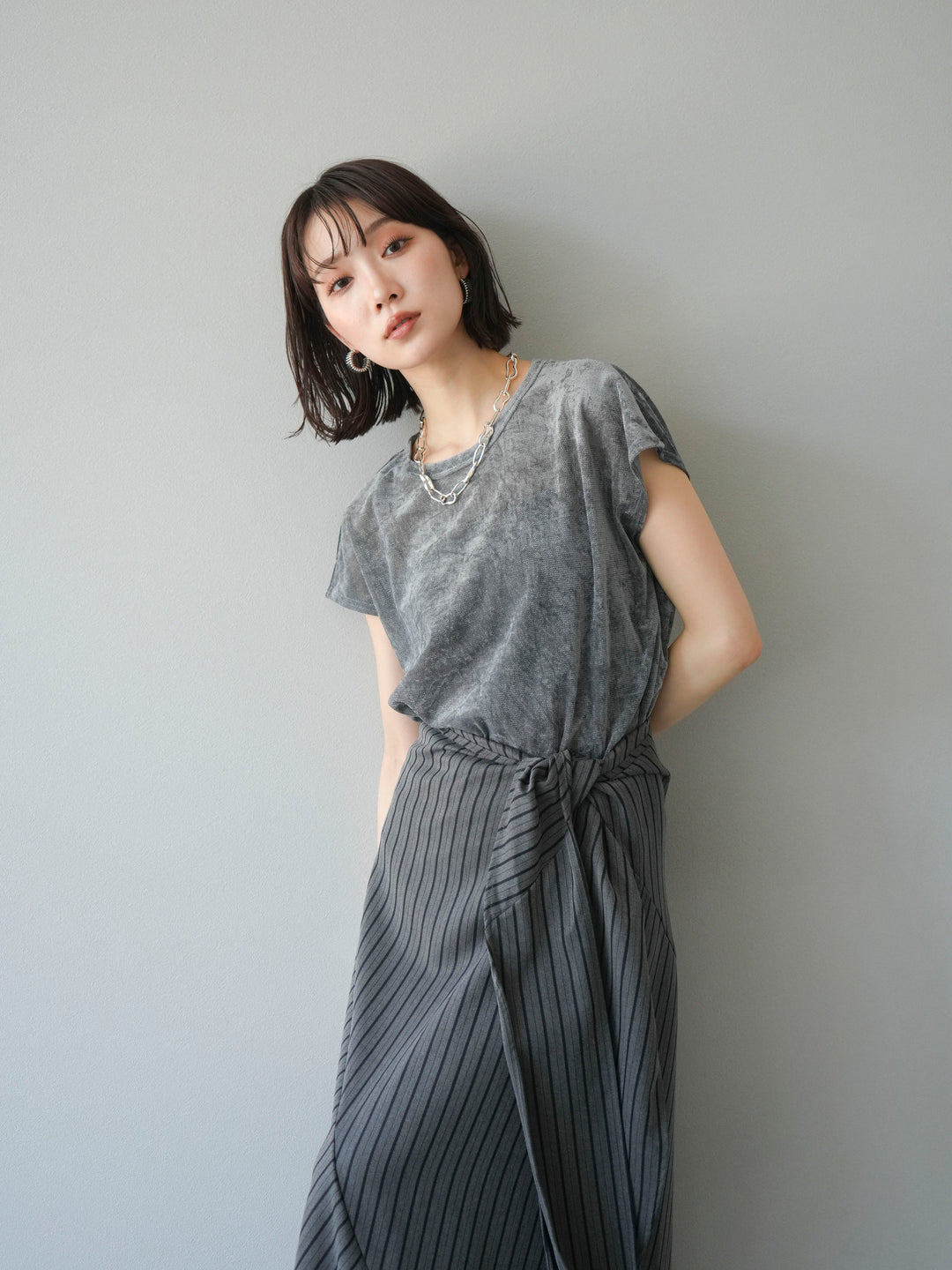 [SET]シアーベロアプルオーバー+サイド巻きツイルスカート(2set)