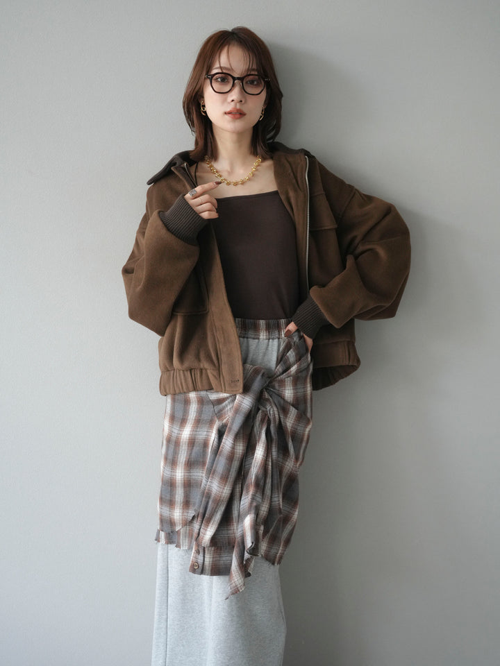 [予約]ウールタッチ襟リブステンカラーショートコート/brown