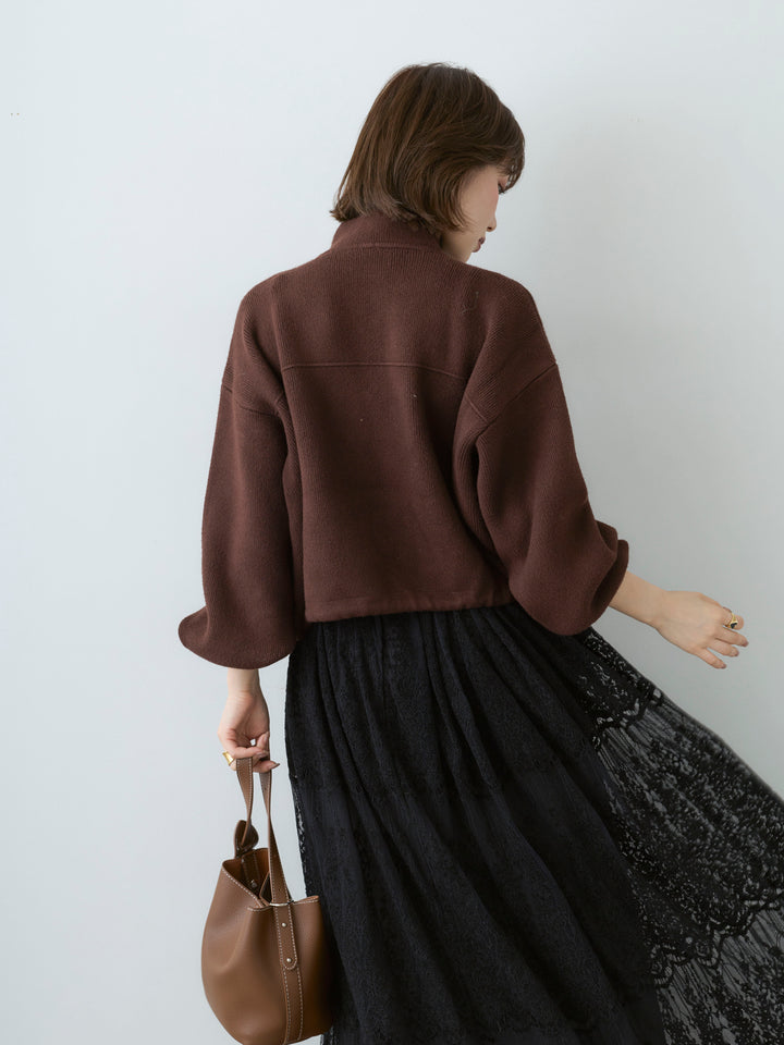 [予約]ゴールドボタンニットショートジャケット/brown