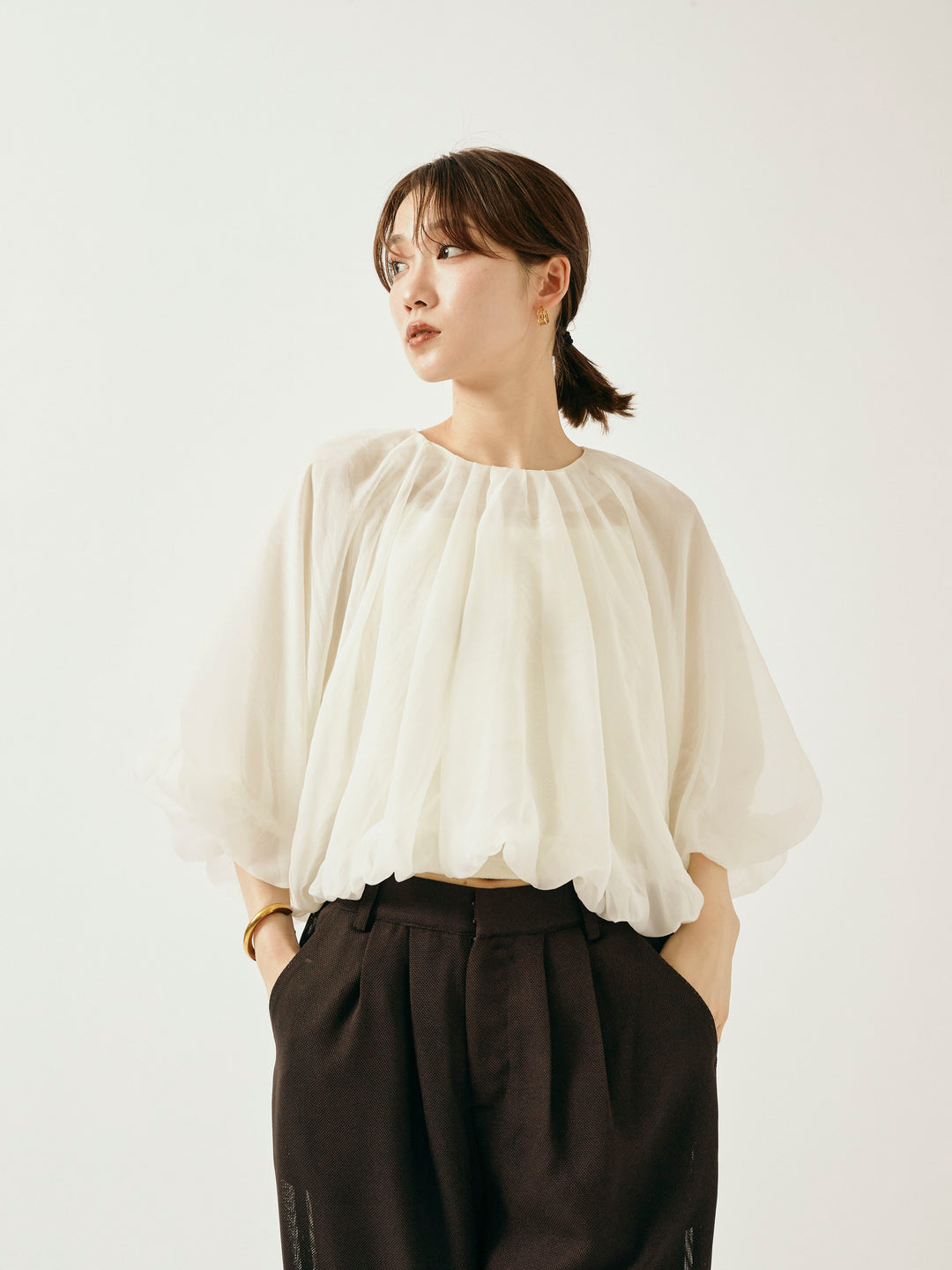 【Allure】[SET]オーガンジーバルーンショートブラウス+オーガンジーバルーンショートブラウス(2set)