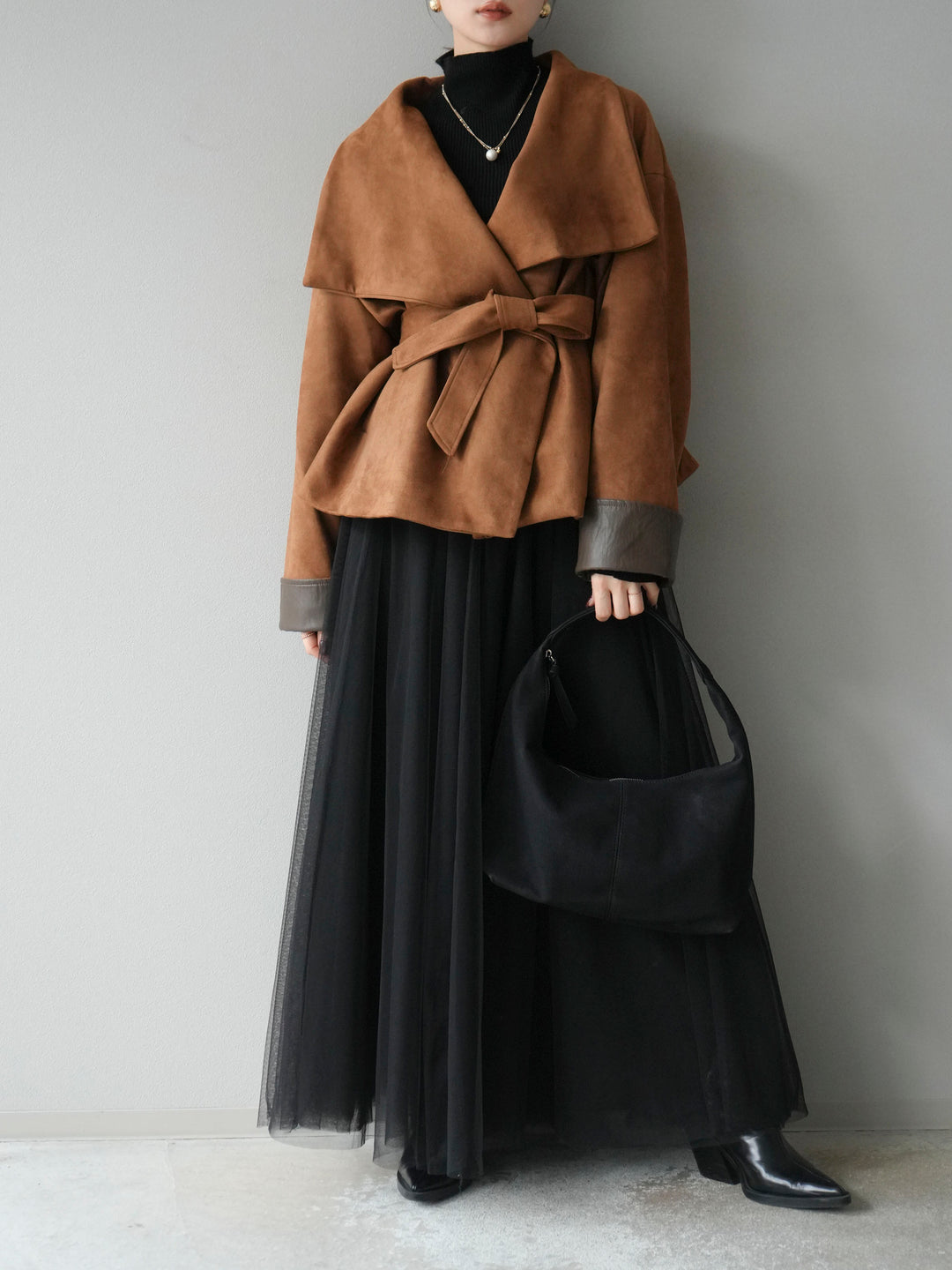 [予約]スウェードショートガウン/キャメル