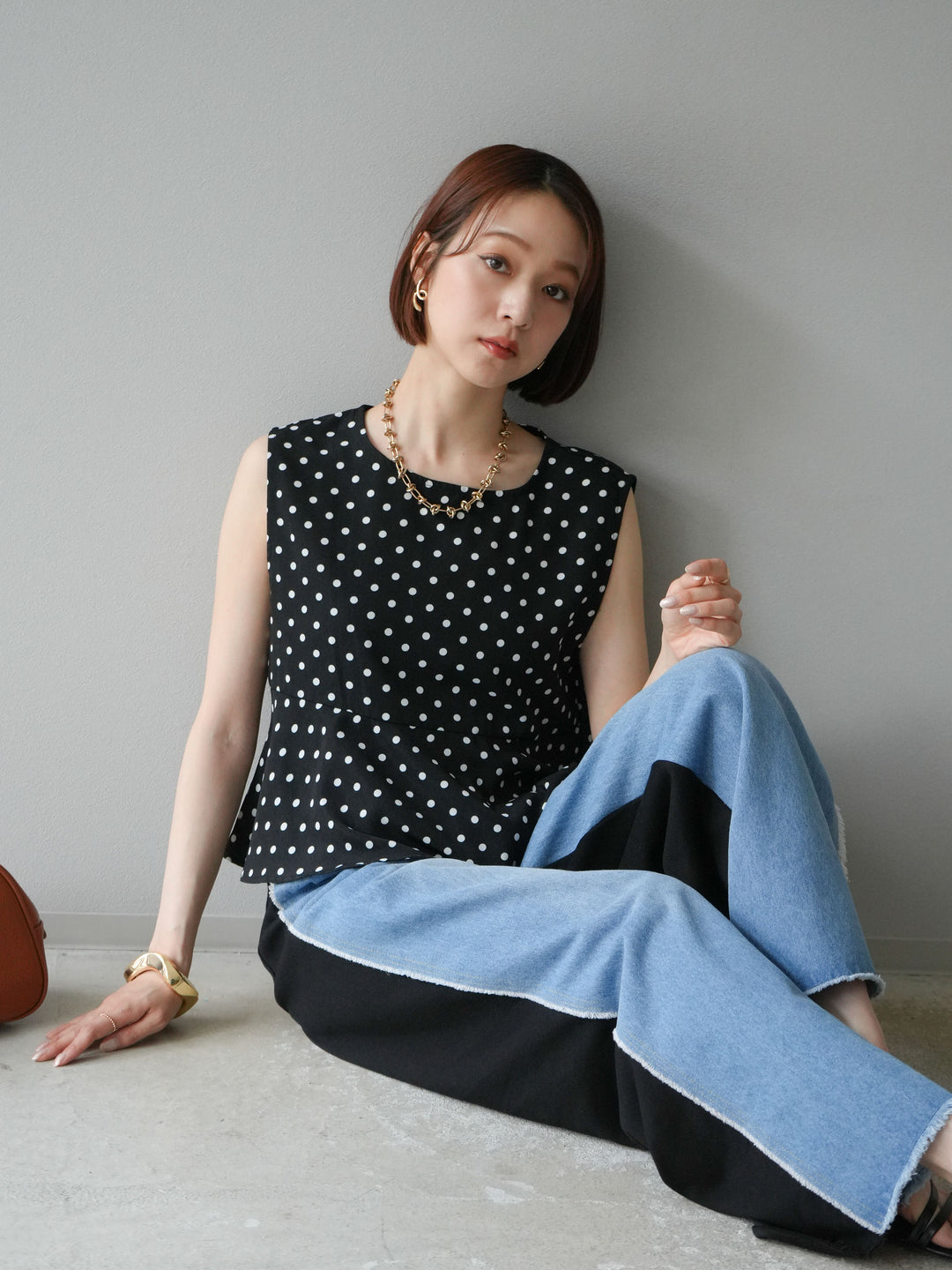 [予約]ドットぺプラムトップス/ブラック