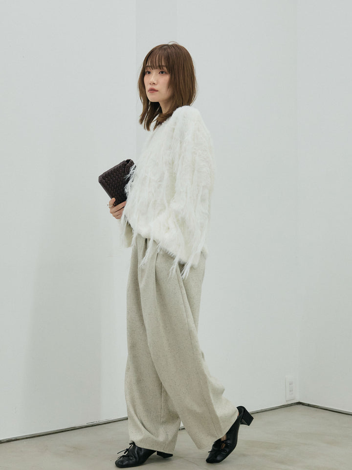 【Allure】[SET]フェザーフリンジシャギーニットプルオーバー+モックスカルゼサイドタックコクーンパンツ(2set)