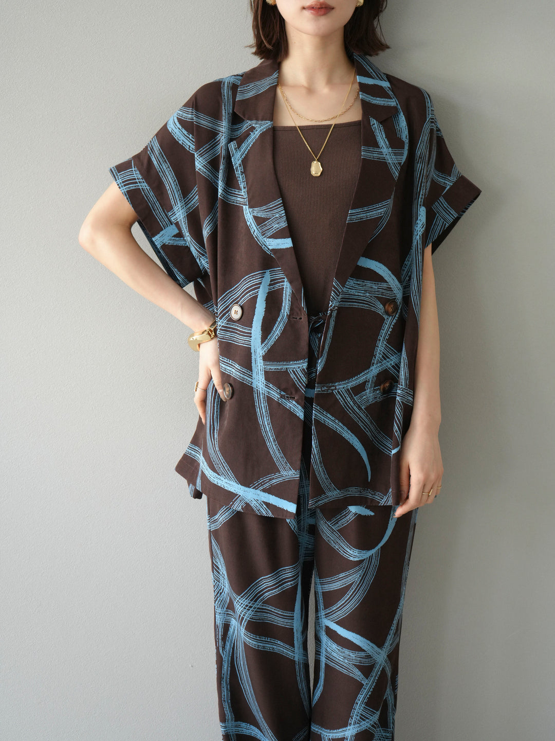 [予約]サークル柄ハーフジャケット/ブラウン