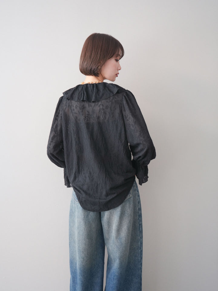 [予約]ラッフルレーススリットブラウス/black