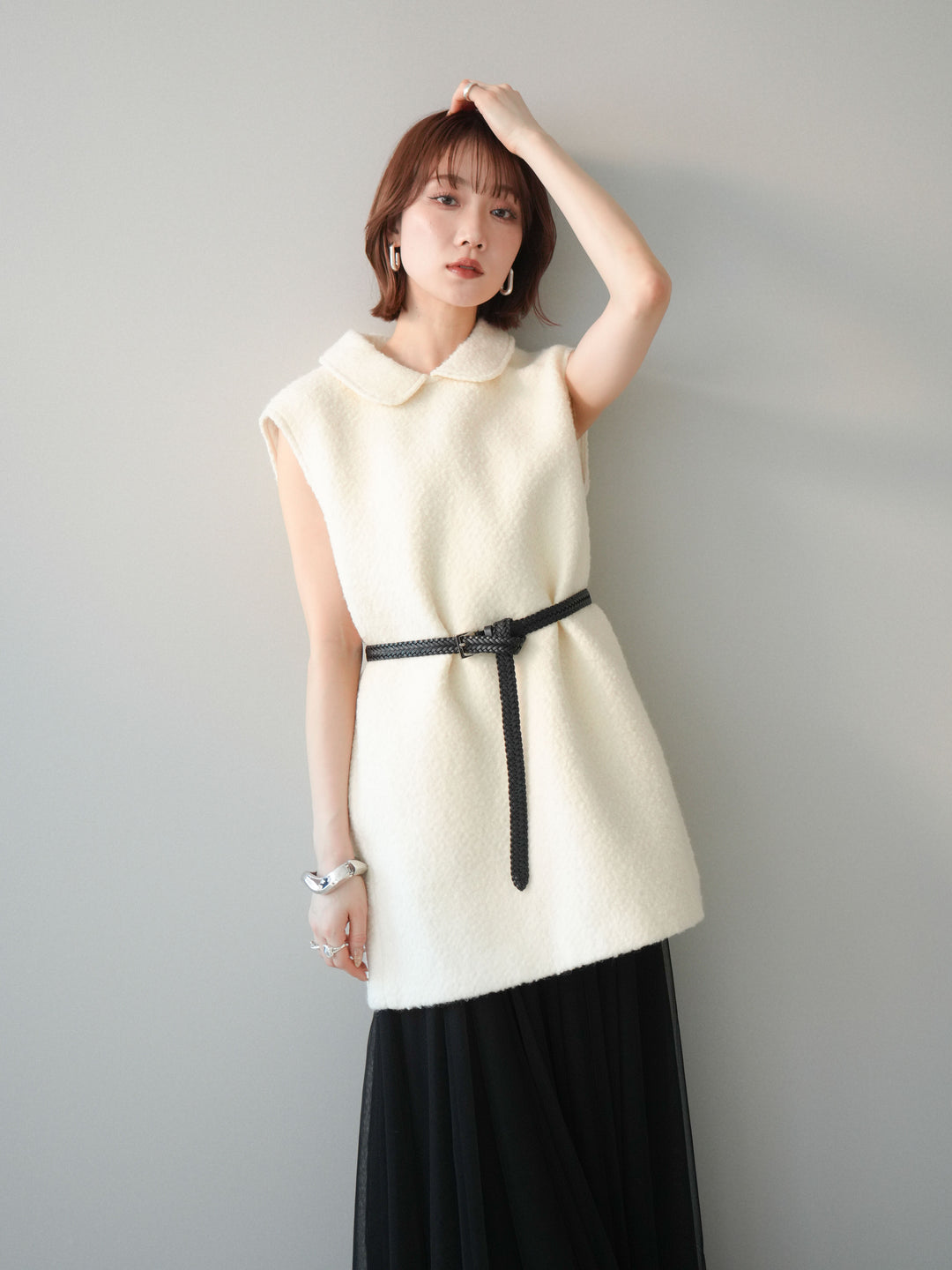 [SET]襟付きブークレミニワンピース+襟付きブークレミニワンピース(2set)