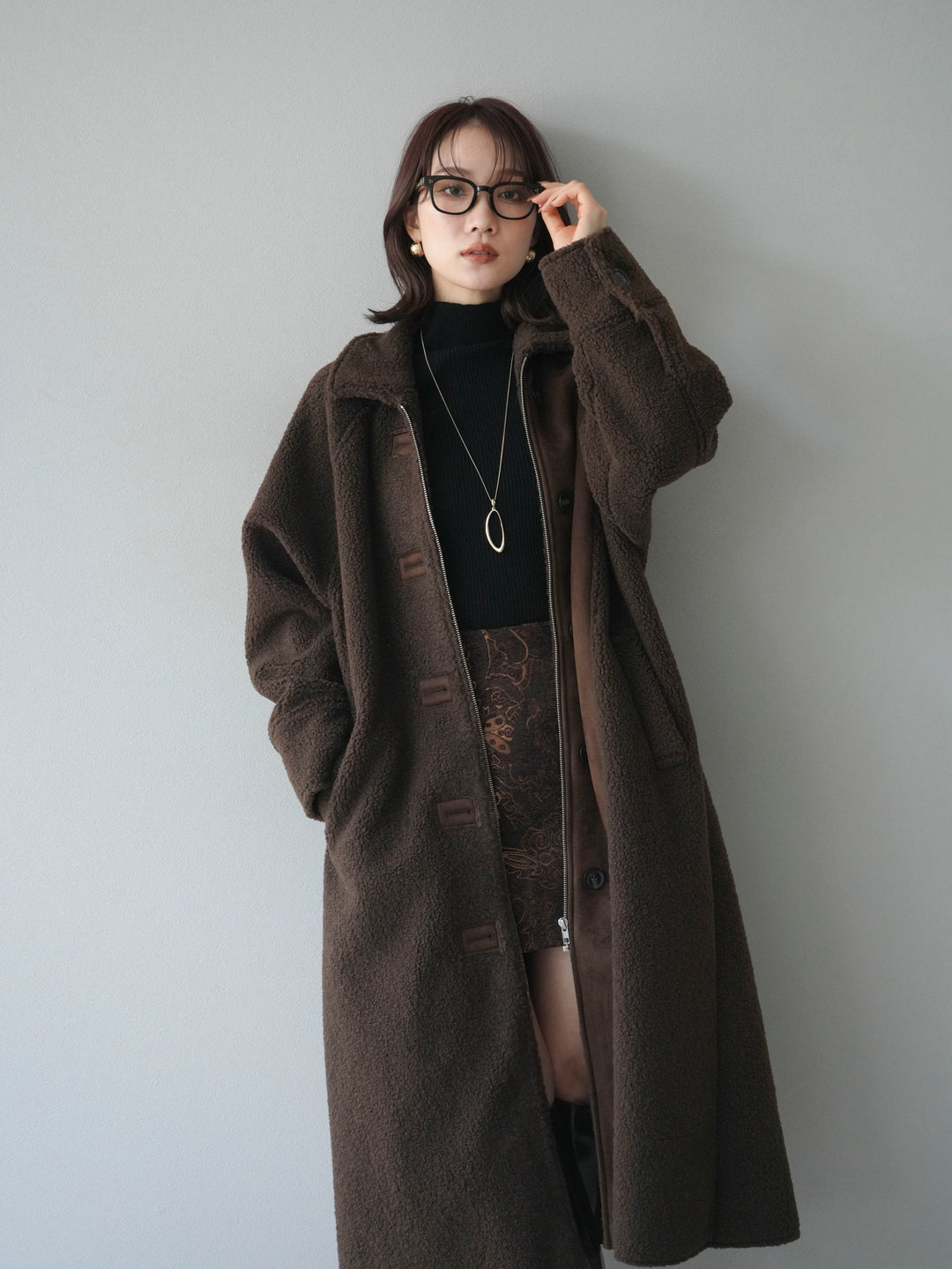 [予約]ボアxムートンロングコート/brown