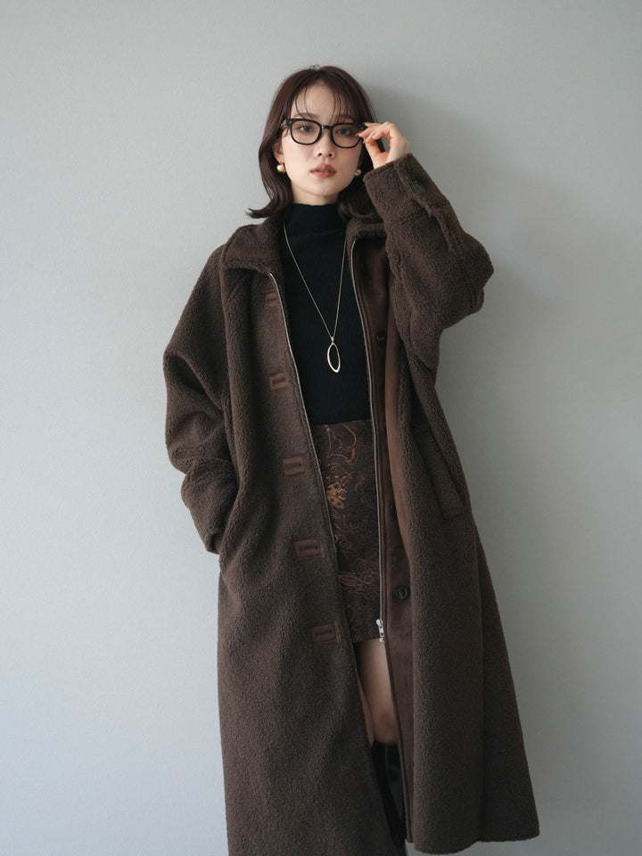 [予約]ボアxムートンロングコート/brown