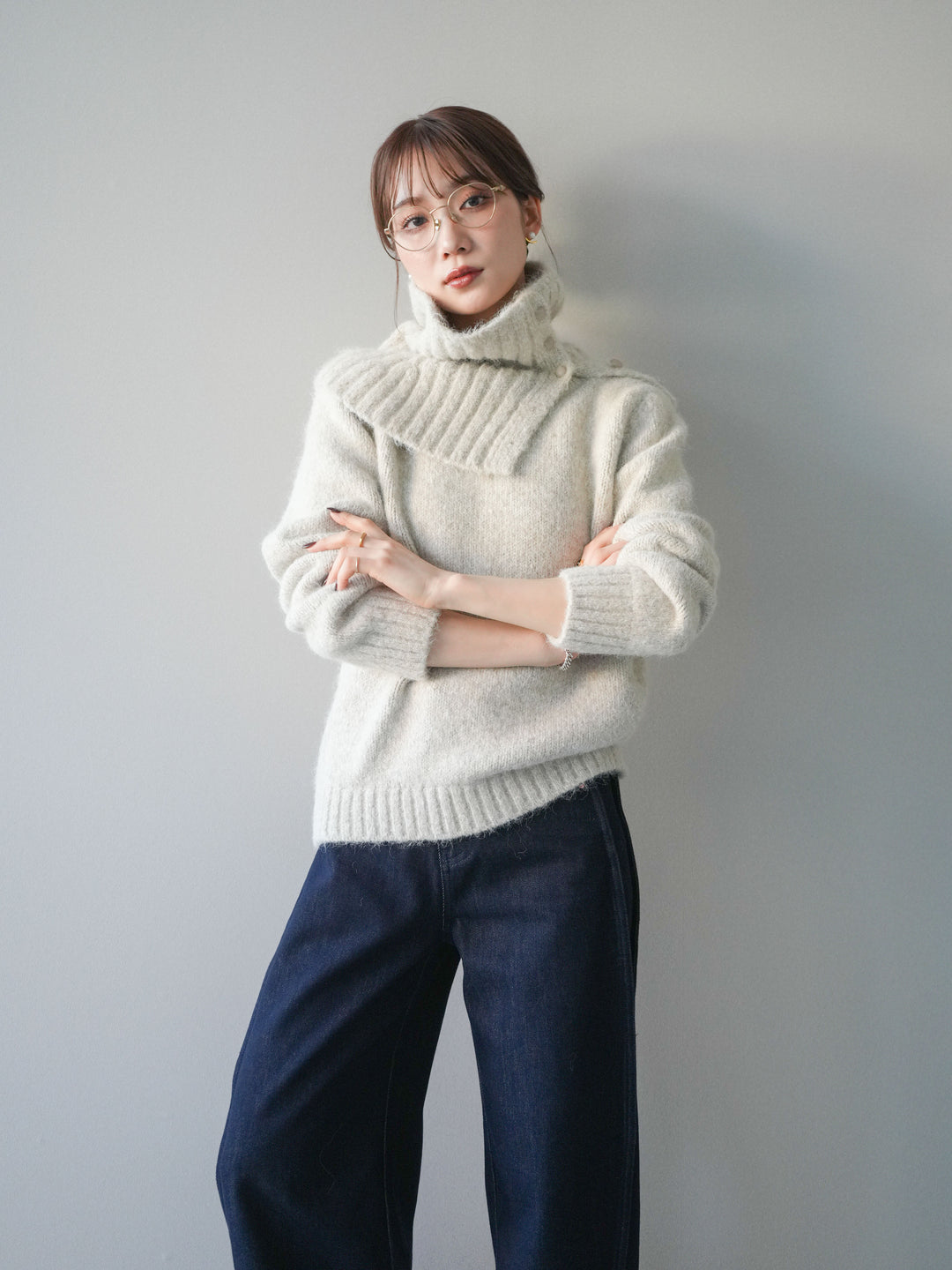 [予約]ネック付MIXニットアンサンブル/apricot